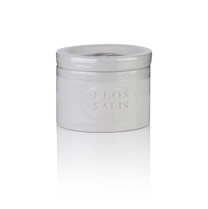 Tisch-Salz-Gefäß Flos Salis®, klein, rund, Flor de Sal-Auslese - 100 g - Lose Tisch-Salz-Gefäß Flos Salis®, klein, rund, Flor de Sal-Auslese - 100 g - Lose