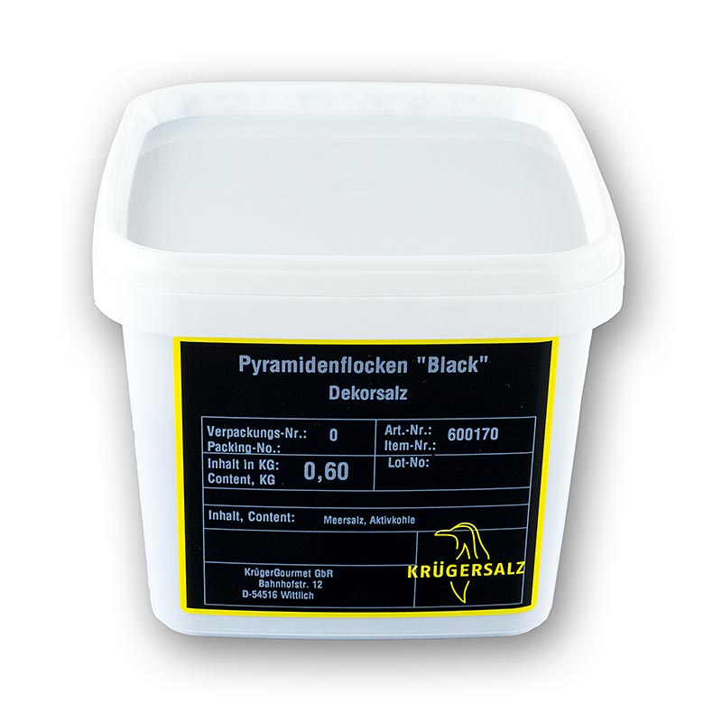 Dekorsalz schwarz in Pyramidenform, Petros, Zypern - 600 g - Pe-eimer Dekorsalz schwarz in Pyramidenform, Petros, Zypern - 600 g - Pe-eimer