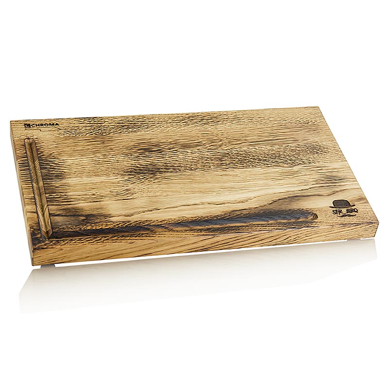 Pak.Papan kayu BBQ terbuat dari kayu ek asap, dengan alur jus, 24 x 40 x 2,5 cm, Chroma - 1 buah - Longgar