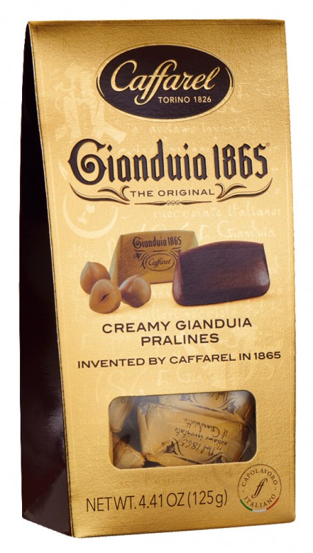 Gianduia Golden Ballotin, hasselnoettnougatpraliner, gylden gaveeske, Caffarel - 125 g - pakke