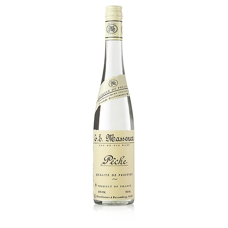 Massenez Eau-de-Vie Peche Prestige, persikka, 43 tilavuusprosenttia, Alsace - 700 ml - Pullo