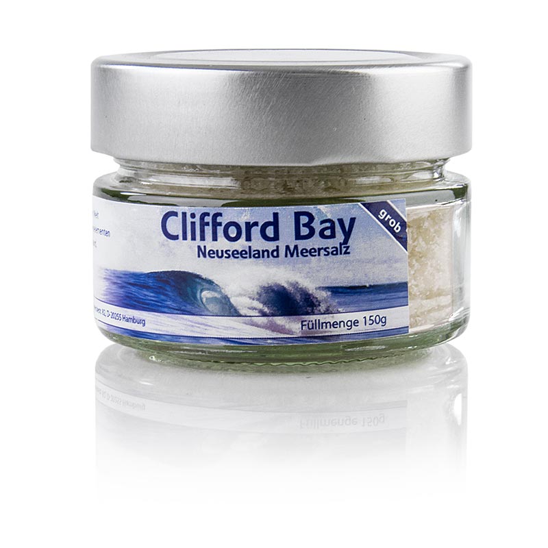 Clifford Bay, grobkörniges Meersalz, Neuseeland - 150 g - Glas Clifford Bay, grobkörniges Meersalz, Neuseeland - 150 g - Glas