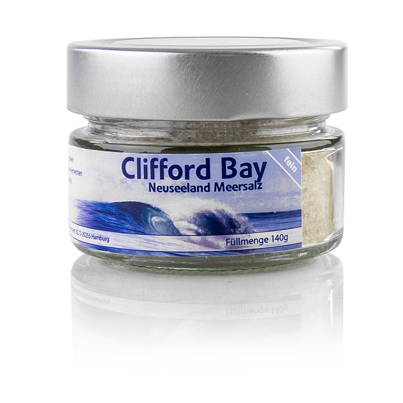 Clifford Bay, feinkörniges Meersalz, Neuseeland - 140 g - Glas Clifford Bay, feinkörniges Meersalz, Neuseeland - 140 g - Glas