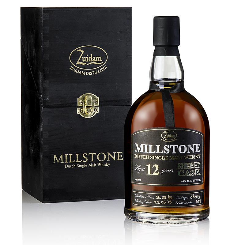 Single Malt Whisky Zuidam Millstone, 12 vuotta, Sherry Cask, 46 tilavuusprosenttia, Hollanti - 700 ml - Pullo