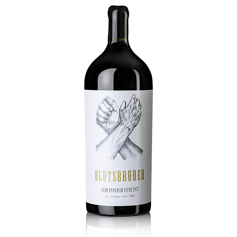 2013er Blutsbruder, Cuvee, trocken, 13,5% vol., Methusalem, Karl May - 6 l - Flasche 2013er Blutsbruder, Cuvee, trocken, 13,5% vol., Methusalem, Karl May - 6 l - Flasche