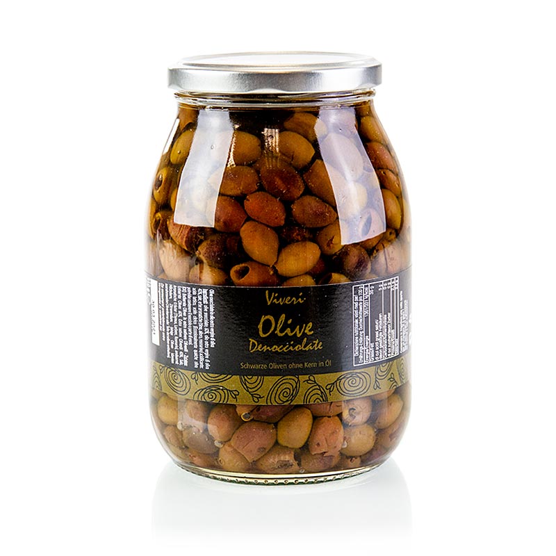 Olives negres, sense pinyol, Leccino (Denocciolate), Viveri - 950 g - Vidre