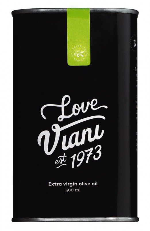 Olio Viani Gentle Love, kaleng hitam, minyak zaitun extra virgin Arbequina, kaleng hitam, Viani - 500ml - Bisa