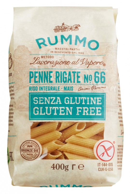 Penne Rigate, gluteeniton, gluteeniton pasta, Rummo - 400g - pakkaus