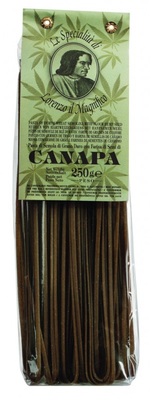 Linguine Canapa, macarrao de fita feito de semola de trigo duro, cannabis, Lorenzo il Magnifico - 250g - pacote