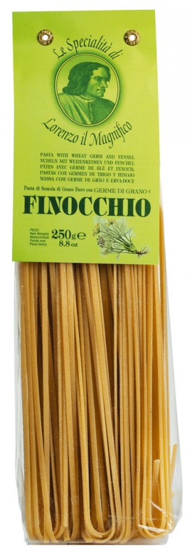 Linguine Finocchio, durumvehnan mannasuurimosta valmistettu tagliatelle, fenkoli, Lorenzo il Magnifico - 250 g - pakkaus