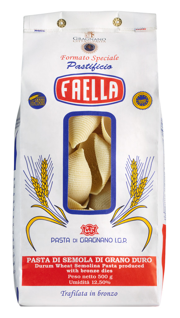 Conchiglioni IGP, massa a base de semola de trigo duro, Pastificio Faella - 500g - pacote