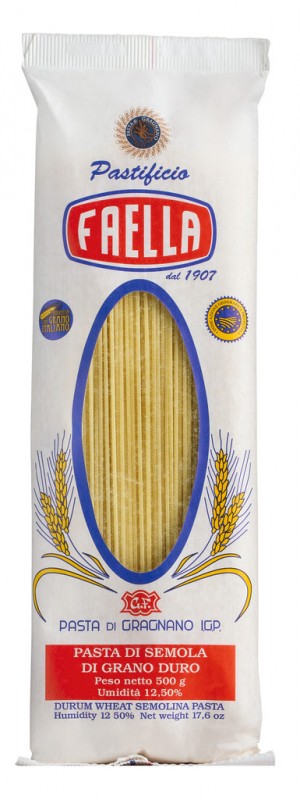 Spaghettini IGP, durumvehnan mannasuurimosta valmistettu pasta, Faella - 500g - pakkaus