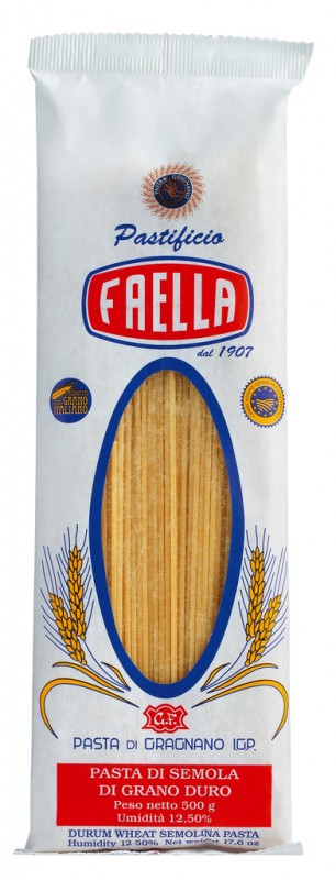 Spagetti IGP, durumvehnasta valmistettu pasta, Faella - 500g - pakkaus