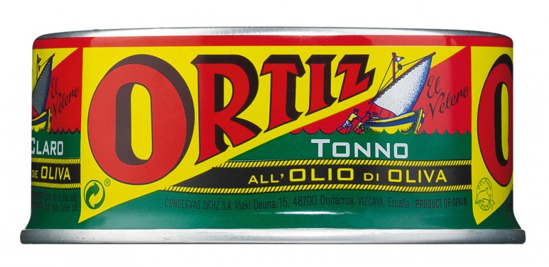 Tuna kuning dalam minyak zaitun, tuna sirip kuning dalam minyak zaitun, boleh, Ortiz - 250 g - boleh
