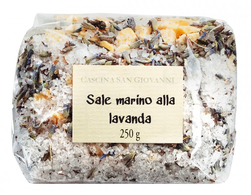 Jual marino alla lavanda, garam laut dengan lavender, Cascina San Giovanni - 250 gram - tas