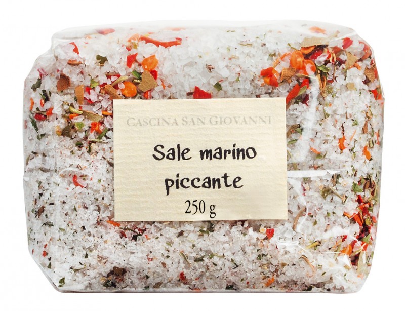 Venda marino piccante, sal marinho com pimenta, Cascina San Giovanni - 250g - bolsa