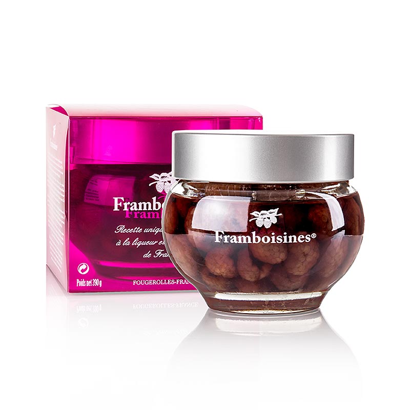 Framboisines - frambuesas encurtidas en licor de frambuesa y aguardiente de frambuesa 15% vol. - 390g - Vaso