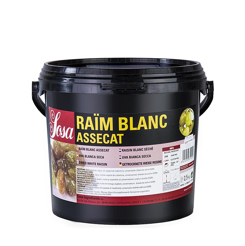 Weiße Rosinen, getrocknet, Sosa - 2, 5 kg - Karton Weiße Rosinen, getrocknet, Sosa - 2, 5 kg - Karton