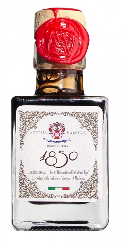 Condimento all`aceto balsam.di Modena IGP 1850, Condimento Balsamico, maturuar per 6 vjet, Malpighi - 50 ml - Shishe