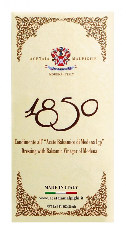 Condimento all`aceto balsam.di Modena IGP 1850, Condimento Balsamico, mognat i 6 ar, Malpighi - 50 ml - Flaska