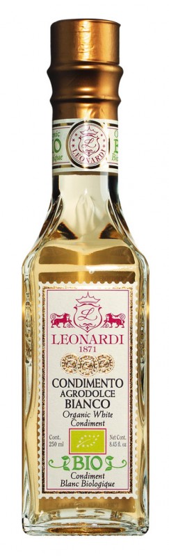 Condimento Agrodolce Bianco, oekologisk, hvit balsamicoeddikdressing, oekologisk, Leonardi B-L450 - 250 ml - Flaske