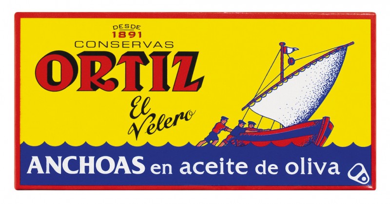 Anchovas em azeite 1 / 8, anchovas em azeite, lata, Ortiz - 47,5g - pode