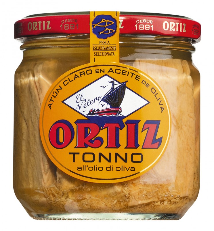 Tuna sirip kuning dalam minyak zaitun, tuna sirip kuning dalam minyak zaitun, kaca, Ortiz - 270g - kaca