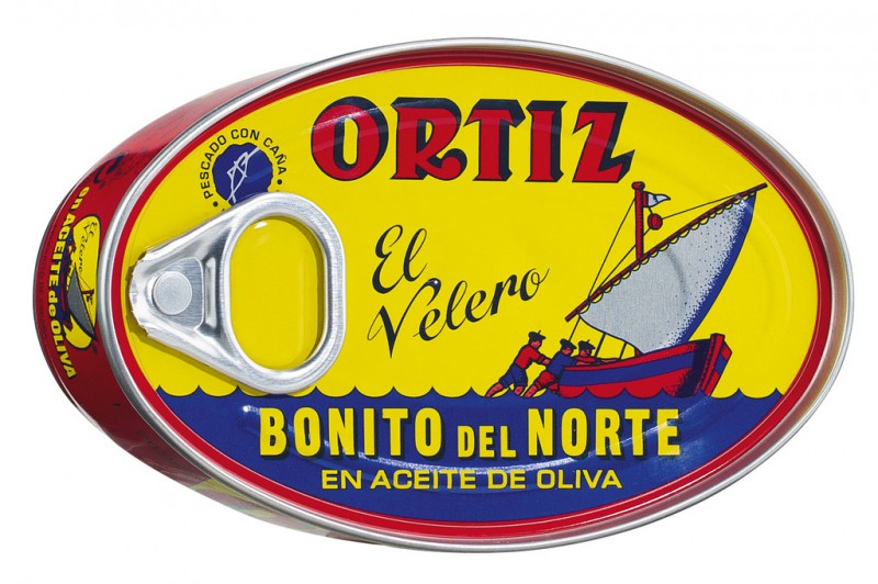 Bonito del Norte - tuna putih, tuna albacore (tuna sirip panjang) dalam minyak zaitun, Ortiz - 112 gram - Bisa