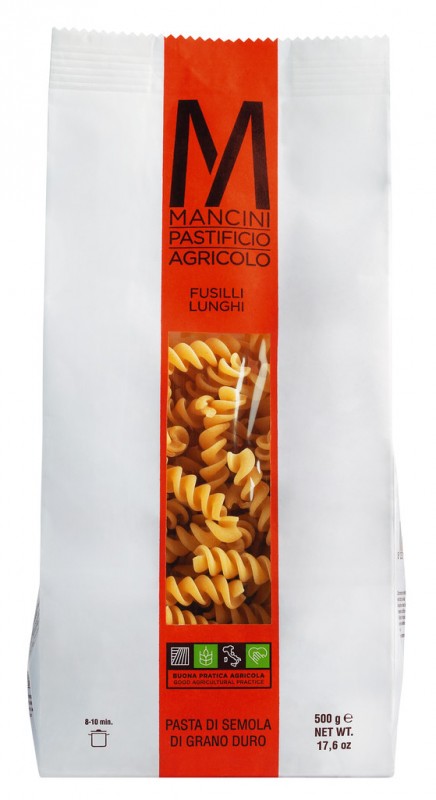 Fusilli Lunghi, durumvehnamannapasta, Pasta Mancini - 500g - pakkaus