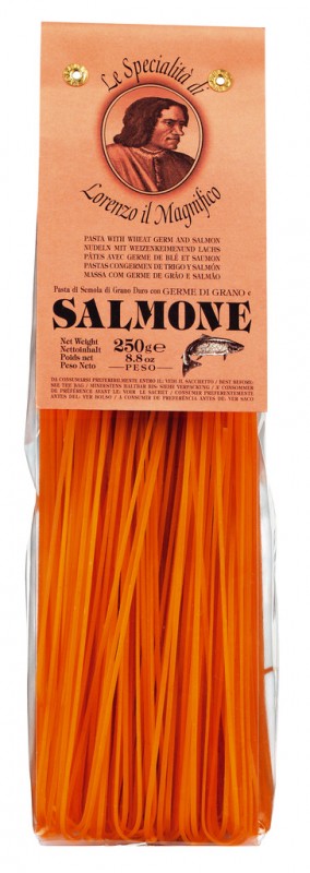 Tagliolini dengan salmon, tagliatelle nipis dengan salmon dan kuman gandum, Lorenzo il Magnifico - 250 g - pek Tagliolini dengan salmon, tagliatelle nipis dengan salmon dan kuman gandum, Lorenzo il Magnifico - 250 g - pek