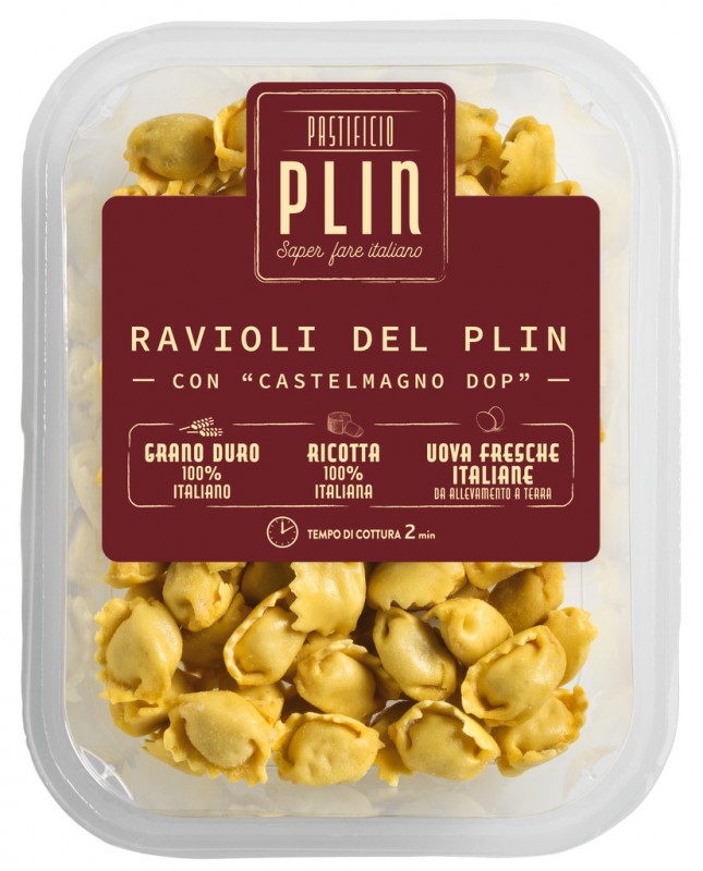 Ravioli del Plin al Castelmagno DOP, ravioli ripieni di Castelmagno DOP, Pastificio Plin - 250 g - pacchetto