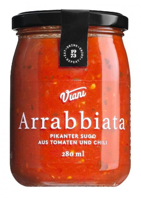 ARRABBIATA - Sugo picante com pimenta, molho de tomate com pimenta, Viani - 280ml - Vidro