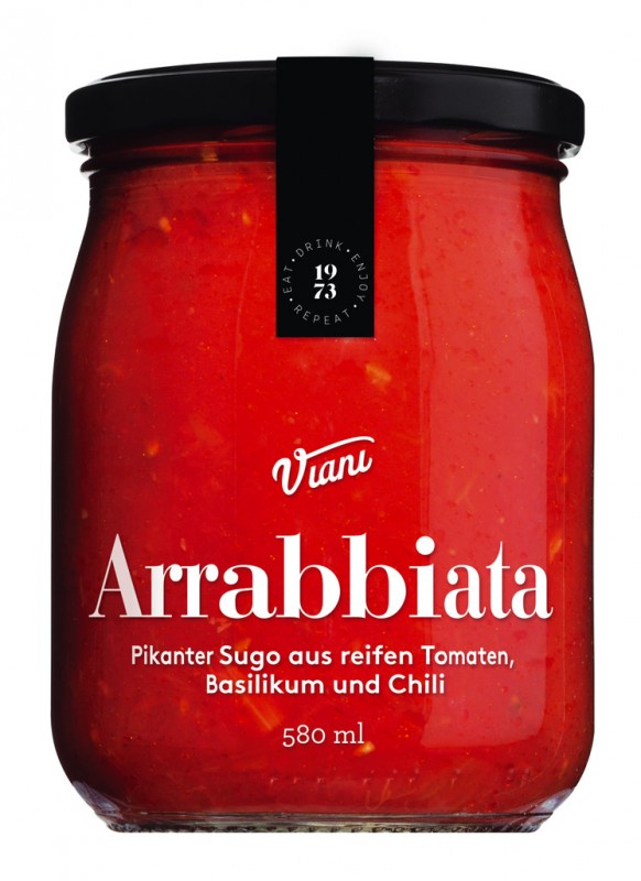 ARRABBIATA - Sugo picante com pimenta, molho de tomate com pimenta, Viani - 560ml - Vidro