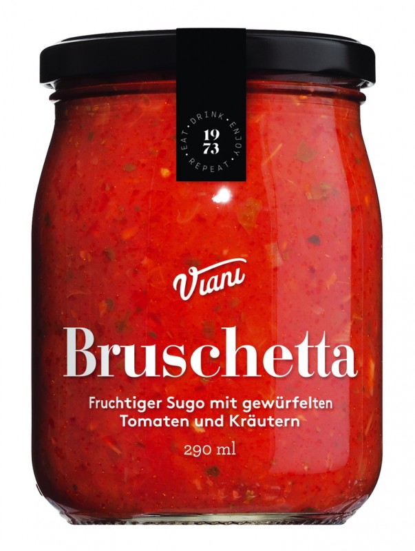 BRUSCHETTA - Sugo kuutioiduilla tomaateilla, tomaattikastike kuutioiduilla tomaateilla, Viani - 280 ml - Lasi