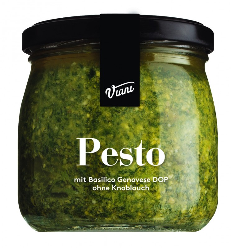 PESTO - med genovesisk basilikum DOP uten hvitloek, Pesto Genovese med basilikum DOP uten hvitloek, Viani - 180 g - Glass