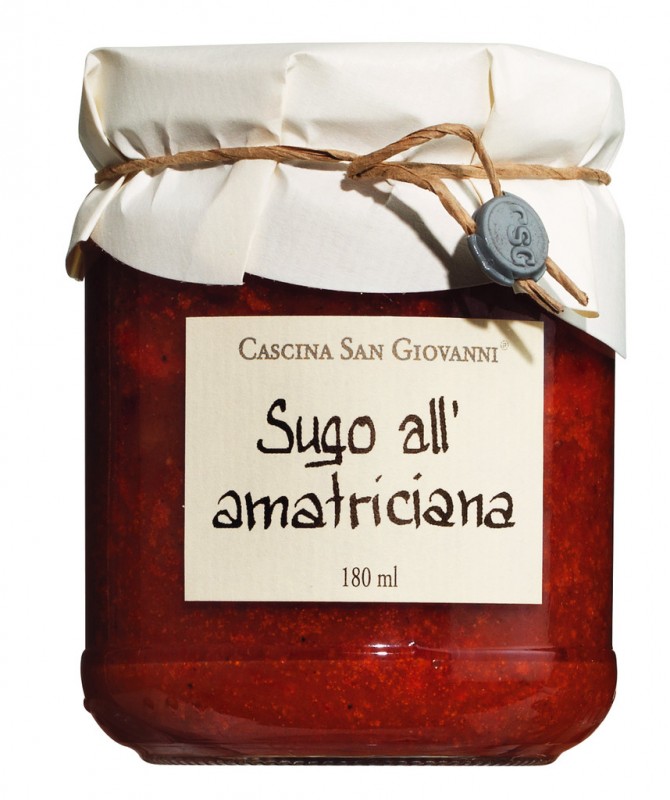 Sugo all`amatriciana, tomatsaus med svinekjoett, Cascina San Giovanni - 180 ml - Glass