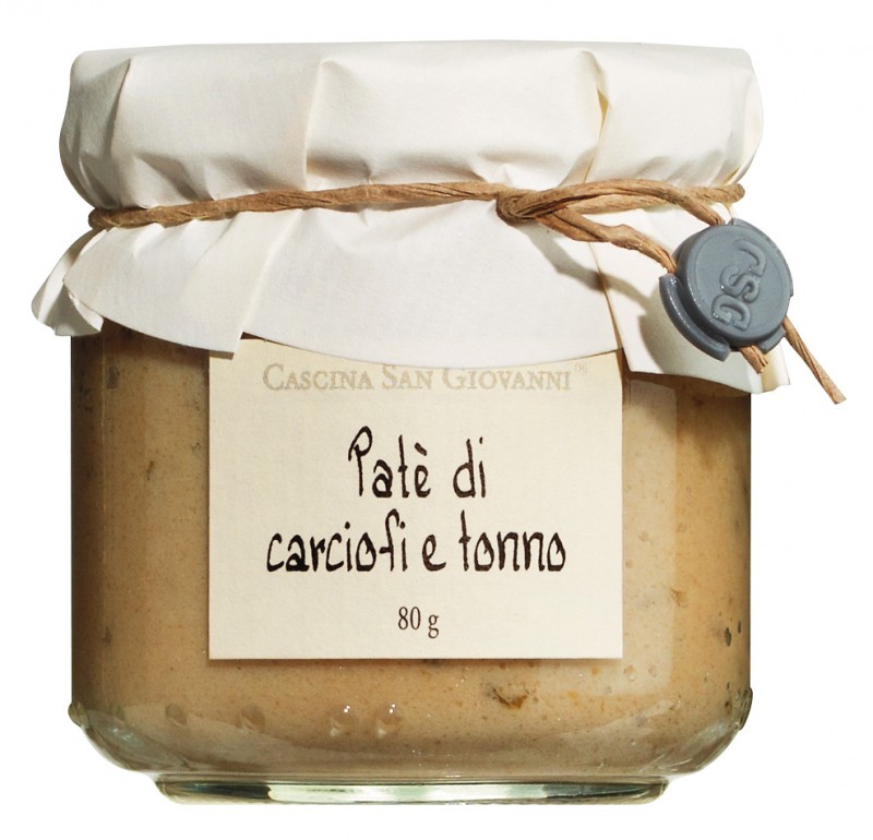 Pate di carciofi e tonno, crema di crostini con carciofi e tonno, Cascina San Giovanni - 80 g - Bicchiere