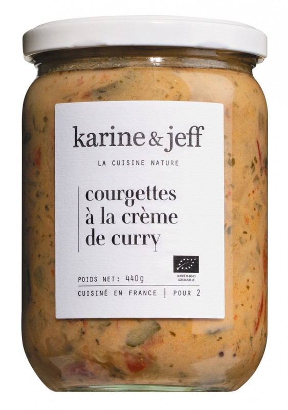 Zucchine alla Creme de Curry, biologiche, zucchine in crema al curry, Karine e Jeff - 440 g - Bicchiere