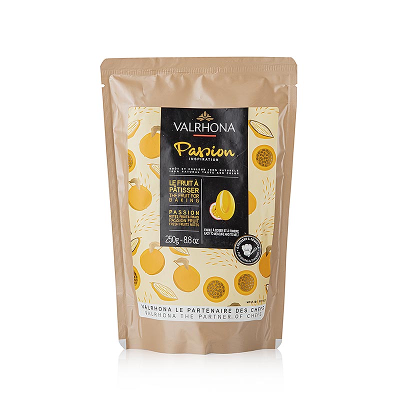 Especialidade de maracuja Valrhona Inspiration com manteiga de cacau, callets - 250g - bolsa Especialidade de maracuja Valrhona Inspiration com manteiga de cacau, callets - 250g - bolsa