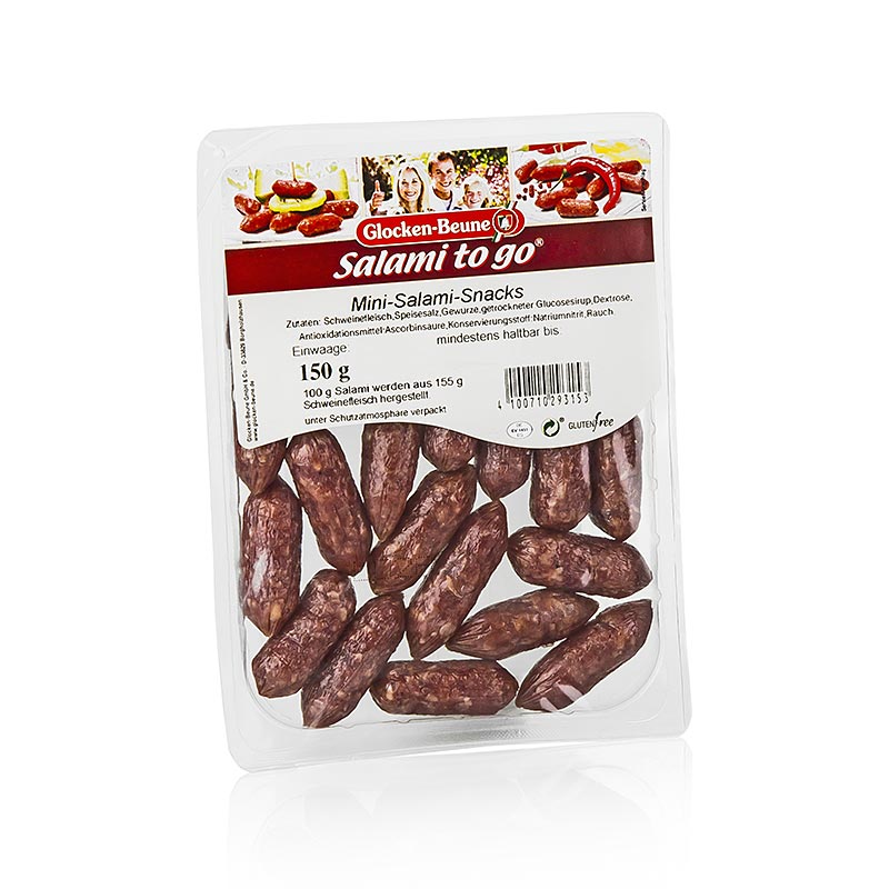 Mini Salamis, kleine mild geräucherte Würstchen, ca. 20-24 Stück - 150 g - Blister