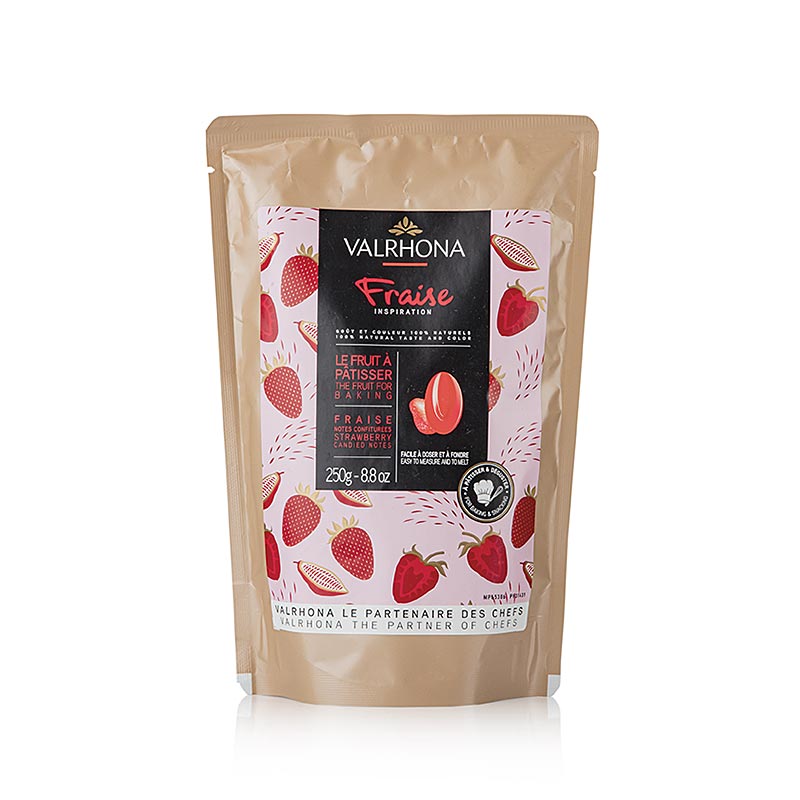 Valrhona Inspiration Morango, especialidade de morango com manteiga de cacau, callets - 250g - bolsa Valrhona Inspiration Morango, especialidade de morango com manteiga de cacau, callets - 250g - bolsa