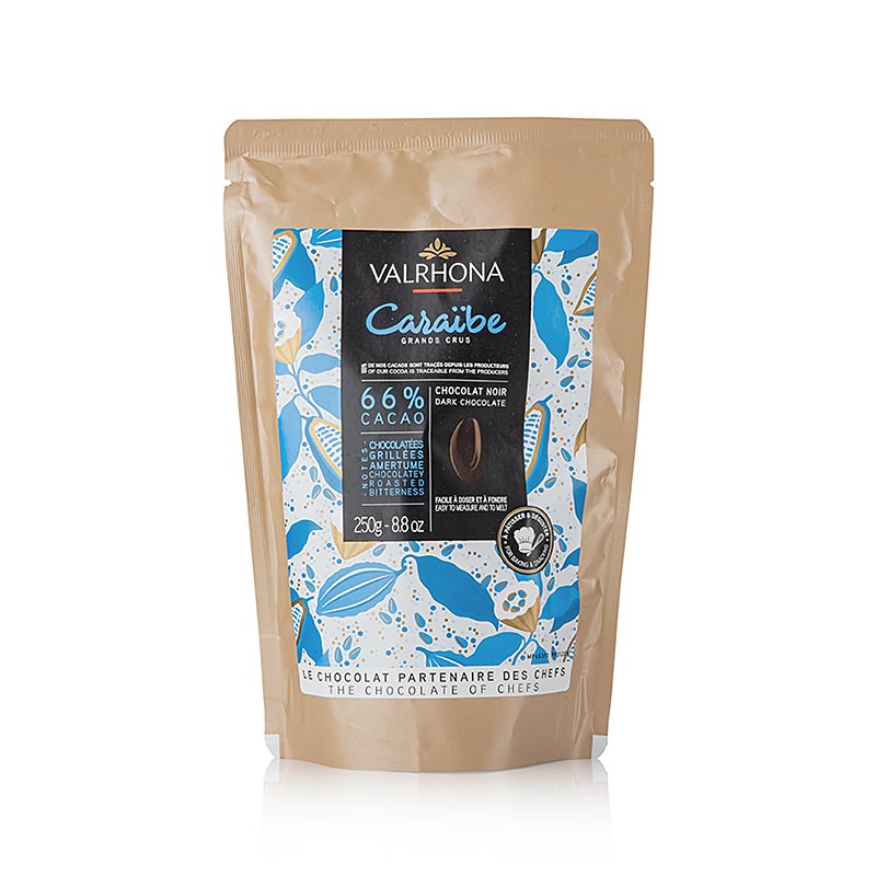 Valrhona Caraibe, coklat hitam 66%, callet - 250 gram - tas