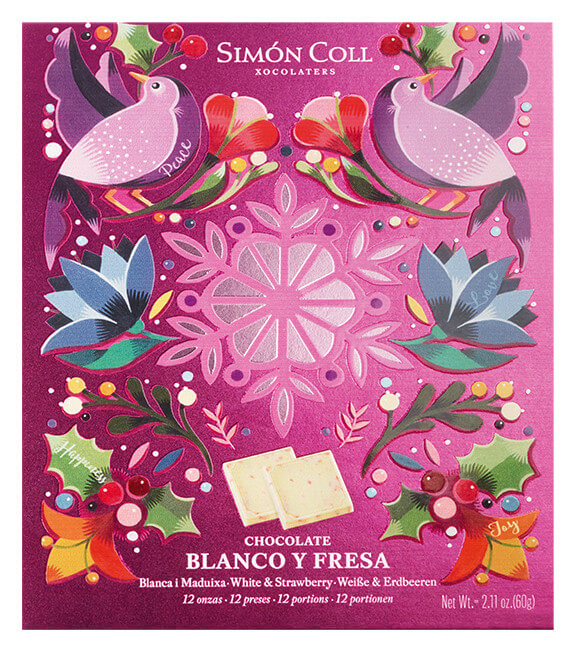 Marco Napolitain Chocolate Blanco Fresa, tabletas de chocolate blanco con fresa, Simon Coll - 60g - embalar