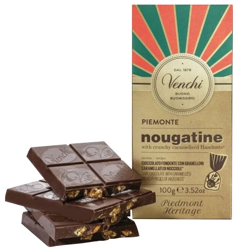 Barrita de Nougatine, chocolate negro con avellanas caramelizadas, Venchi - 100 gramos - Pedazo