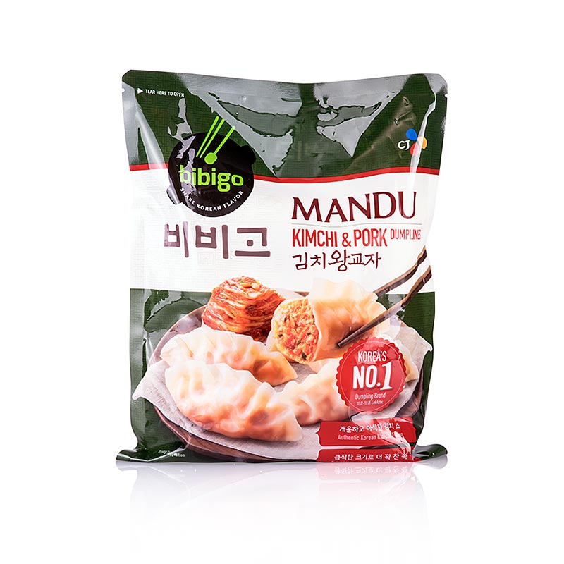 Wonton - Gyoza Mandu Kim Chee, gnocchi di maiale (Dim Sum), Bibigo - 525 g, 15 x 35 g - borsa