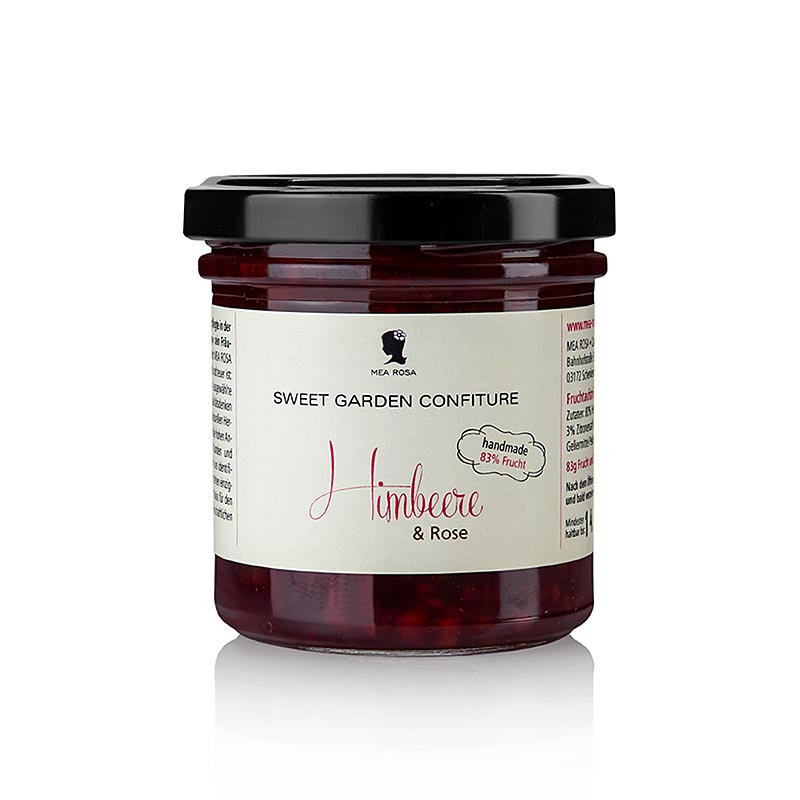 Sweet Garden Confiture - crema spalmabile di lamponi e frutti di rosa, Mea Rosa - 180 g - Bicchiere