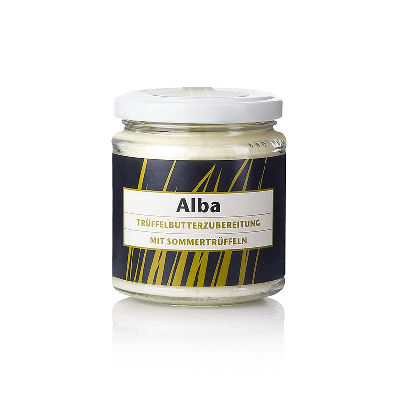 Trüffelbutter-Zubereitung, mit Sommertrüffel & Aroma weißer Trüffel, Alba - 240 g - Glas Trüffelbutter-Zubereitung, mit Sommertrüffel & Aroma weißer Trüffel, Alba - 240 g - Glas