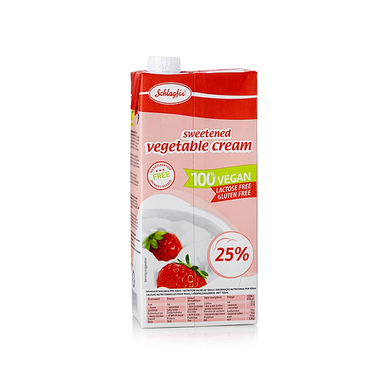 Panna montata zuccherata, 25% di grassi, vegana, Schlagfix - 1 litro - Confezione tetra