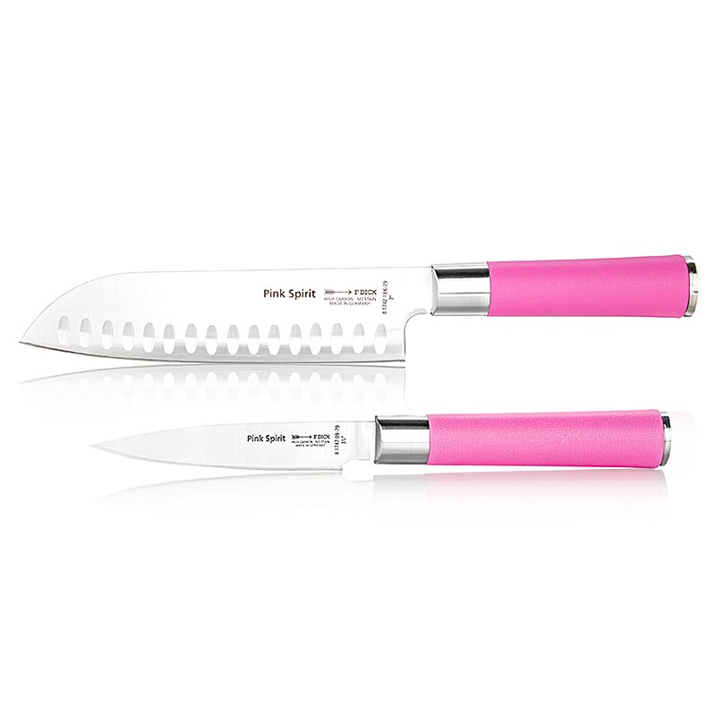 Juego de cuchillos Pink Spirit (cuchillo de oficina + santoku con filo festoneado), grueso - 2 uds. - caja