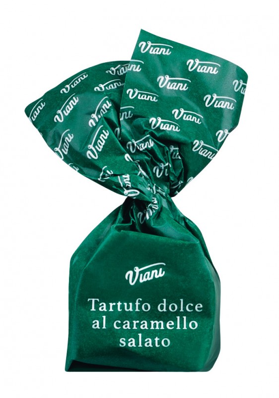 Tartufi dolci caramello e nocciole sallad, sacchetto, vit chokladtryffel med kola och saltade hasselnotter, Viani - 200 g - vaska